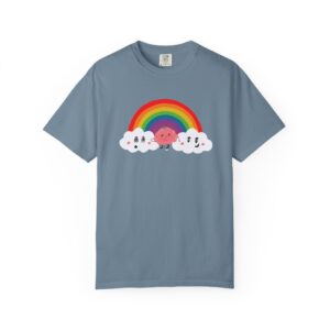 Cute Cartoon Brain Running Under a Rainbow Graphic T-Shirt